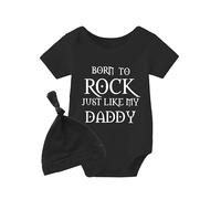 culbutomind Baby Twins Born to Rock Just Like My Daddy - Juego de ropa divertida de manga corta con sombrero, Black Hayi Rock Daddy, 9 mes