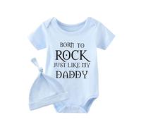 culbutomind Baby Twins Born to Rock Just Like My Daddy - Juego de ropa divertida de manga corta con sombrero, Hayi Rock Daddy azul y negro, 6 mes