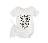 culbutomind Body para bebé de gemelos para abuela, pequeño cacahuete, recién nacido, pijama para bebé, mono con sombrero, Blanco Grandma's Little Peanut, 0- 3 Meses