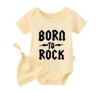 culbutomind Body Para Bebé Gemelos Born To Rock Divertido Recién Nacido Ropa Niños Niñas Regalos Gemelo Manga Corta Con Sombrero(yellow rock 6m)