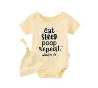 culbutomind Body Para Bebé Gemelos Eat Sleep Poop Divertido Recién Nacido Ropa Niños Niñas Regalos Gemelo Manga Corta Con Sombrero(yellow 3m)
