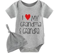 culbutomind Body Para Bebé Gemelos I Love My Grandma Grandpa Divertido Recién Nacido Ropa Niños Niñas Regalos Gemelo Manga Corta Con Sombrero(grey 3m)