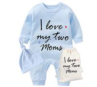 culbutomind Body Para Bebé Gemelos I Love My Two Moms Divertido Recién Nacido Ropa Niños Niñas Regalos Gemelo Manga Corta Con Sombrero(blue 3m)