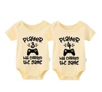 culbutomind Body Para Bebé Gemelos Player 3 Player 4 Divertido Recién Nacido Ropa Niños Niñas Regalos Gemelo Manga Corta(yellow 6m)