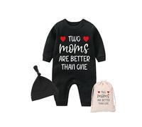 culbutomind Body Para Bebé Gemelos Two Moms Divertido Recién Nacido Ropa Niños Niñas Regalos Gemelo Manga Larga Con Sombrero(black 6m)