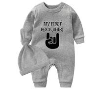 culbutomind Conjunto de traje de bebé ama la roca impresión manga larga ropa infantil recién nacido ropa de bebé, camisa de rock gris, 9 mes