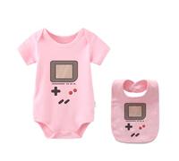 culbutomind Peleles gemelos para bebé, divertido body de manga corta regalo para nacimiento bebé niño niña gemelos ropa de bebé con babero, Rosa., 6-9 meses