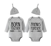 culbutomind Ropa Bebé Gemelo Best Friends Born Together Bebé Niños Recien Divertido Pijama Para Bebé 2 Piezas Mono Para Niños(grey 3m)
