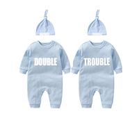 culbutomind Ropa Bebé Gemelo Double Trouble Bebé Niños Recien Divertido Pijama Para Bebé 2 Piezas Mono Para Niños(blue 6m)