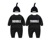 culbutomind Ropa Bebé Gemelo "Double Trouble" Bebé Niños Recien Divertido Pijama Para Bebé 2 Piezas Mono Para Niños(black 6m)