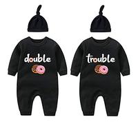 culbutomind Ropa Bebé Gemelo Double Trouble Bebé Niños Recien Divertido Pijama Para Bebé 2 Piezas Mono Para Niños(black sweet L 6m)