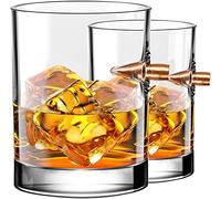 Culcenor Vasos de Whisky Juego de 2 - Vasos de Cristal con Bala, Copas de Whisky sin Plomo con Base Gruesa, Jarra de Cerveza con Bala, Vasos de Chupito para Scotch, Bourbon, Licores, Diseño Agrietado