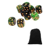 CULEB 10 PCS Dados,16mm D6 Dados de Rol,Juego de Dado con Bolsa de Terciopelo para juegos de Rol,Mesa,Dice Football,Lecciones de Matemáticas(Negro-Verde)