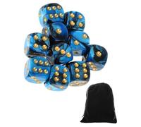 CULEB 10 PCS Dados,16mm D6 Dados de Rol,Juego de Dado con Bolsa de Terciopelo para juegos de Rol,Mesa,Dice Football,Lecciones de Matemáticas(Negro-Azul)