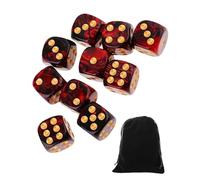 CULEB 10 PCS Dados,16mm D6 Dados de Rol,Juego de Dado con Bolsa de Terciopelo para juegos de Rol,Mesa,Dice Football,Lecciones de Matemáticas(Negro-Rojo)