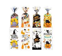 CULEB 100 PCS Bolsa Caramelos de Halloween,Plástico Transparente Bolsas de Regalo con Brida para Dulces,Snacks y Galletas,Bolsa de Regalo para Fiestas Infantiles y Eventos de Halloween