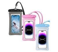 CULEB 3 piezas Bolsa Estanca Móvil Universal, 7,2 Pulgadas IPX8 Funda Teléfono Subacuática para iPhone 16 15 14 13 12 11 Pro Max Galaxy S23 S22 S21 Xiaomi Huawei OPPO VIVO(Negro,Azul,Rosa)