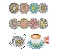CULEB 8PCS Posavasos de Pintura Diamantes con Soporte, DIY Posavasos de Diamantes, Posavasos de Arte de Diamantes con Mandala Antideslizantes Vasos,manualidades adultos para Adultos y Niños(D)