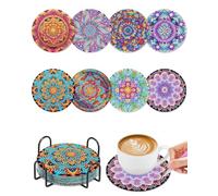 CULEB 8PCS Posavasos de Pintura Diamantes con Soporte, DIY Posavasos de Diamantes, Posavasos de Arte de Diamantes con Mandala Antideslizantes Vasos,manualidades adultos para Adultos y Niños(B)