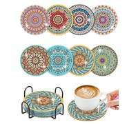 CULEB 8PCS Posavasos de Pintura Diamantes con Soporte, DIY Posavasos de Diamantes, Posavasos de Arte de Diamantes con Mandala Antideslizantes Vasos,manualidades adultos para Adultos y Niños(A)