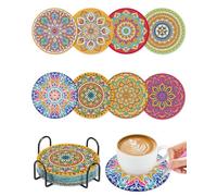 CULEB 8PCS Posavasos de Pintura Diamantes con Soporte, DIY Posavasos de Diamantes, Posavasos de Arte de Diamantes con Mandala Antideslizantes Vasos,manualidades adultos para Adultos y Niños(C)