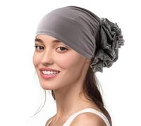 CULEO Gorros de punto para mujer, 1 pañuelo grande con flores para mujer gorro musulmán con flores para quimioterapia contra el cáncer gorro anticaída (gris)