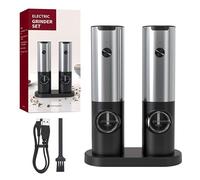 Culinaé - Molinillo de pimienta eléctrico recargable por USB, molinillo automático de sal y pimienta de un solo toque con base de carga, grosor ajustable, luz LED, acero inoxidable y molinillo de