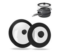 Culinario Juego de 2 Universal de Tapa de Cristal con la Boca Válvula y Borde de Silicona para diámetro de 16/18/20 cm y diámetro de 24/26/28 cm, Cacerola de protección contra Salpicaduras