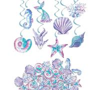 Culinavog 100 Unidades de Decoraciones de Sirenas para Cumpleaños, más 8 Colgantes en Espiral, Kit de Fiesta Submarina con Corales, Conchas y Caballitos de Mar, Ideal para Fiestas Temáticas de Niño