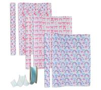 Culinavog 3 Rollos Papel Regalo Cumpleaños, rollo de paper con Cinta Adhesiva de 43 cm x 3 m, papel rosa recyclable brillante, Paper de Regalo Infantil para cumpleaños, fiestas, bodas, baby shower