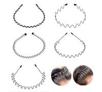 Culinavog 5 Piezas Diadema de Metal, diadema hombre mujer, Negro Diademas de Metal Ondulado, Unisex Cinta de Pelo Antideslizante y Elástica para Yoga Deportes al Aire Libre
