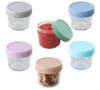 Culinavog 6 Pack Tarros de Avena Nocturna, tarro de vidrio resistente con tapa, Vasos Yogurtera Portátiles Reutilizables, Tupper Yogurt y Cereales con tapa de rosca para yogur, cereales, gachas
