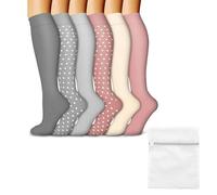 Culinavog 6 Pares Medias de Compresión, Calcetines de Presión, Antideslizantes, Transpirables Compression Socks Medias Graduadas de Soporte para Running Correr Viajes con Bolsa de Lavandería (S/M)