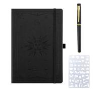 Culinavog Cuaderno A5, Tapa Dura con Motivo Sol y Luna, 320 Páginas, Libreta A5 en Blanco, Lncluye Bolígrafo Negro y Plantillas, Ideal para el Trabajo, Dibujar y Escuela, 14.7 x 21.2 cm - Negro
