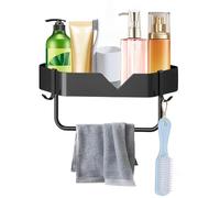 Culinavog Estantería esquinera para ducha, estantería de esquina ducha, rinconera baño adhesiva, organizador de ducha esquina con 2 ganchos y barra para toallas para Almacenamiento Champú Gel (Negro)