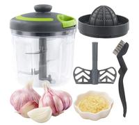Culinavog Picadora Manual, Trituradora de Alimentos,Picador de Verduras, Triturador de Alimentos con 3 Cuchillas de Acero Inoxidable, 900ml Picadora manual con cuerda, Trituradora de Alimentos Manual