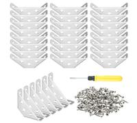 Culinavog Soporte Triangular de Acero Inoxidable, 30 PCS Abrazadera Universal de Acero Inoxidable, Soporte Triangular Escuadra Metalica, Conector de Esquina para Vallas de Madera, Silla, Estanterías