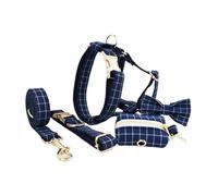 CulineformX Correa De Perro A Cuadros Azules Y Juego De Piel De Perro con Lazo, Collar Ajustable Y Piel De Perro A Prueba De Distorsiones, Correa De Perro Grande