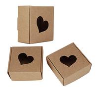 Culnflun 50 cajas de papel Kraft con ventana de corazón, caja de jabón hecha a mano de papel Kraft, cajas de regalo de cartón, tablero de papel Kraft duro marrón para recuerdo de f