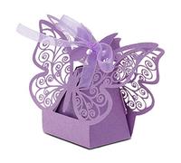Culnflun Caja de caramelos con forma de mariposa creativa, 100 piezas 11 x 8 x 4,2 cm Rosa Azul Violeta, Caja de Regalos de Chocolate para Bodas para Dulces de Caramelos de Boda (Púrpura Claro)