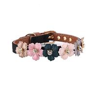Culnflun Collar diseño de Flor y Diamante para Mascotas, Gatos y Perros, Ajustable, de Piel sintética, con Lazo para Perros pequeños, medianos y Gatos, Color Negro y Rosa, 1,3 (1.3 * 42cm)