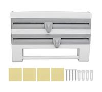 Culnflun Dispensador de película adhesiva, dispensador de envoltura, montaje en pared con cortador, no necesita perforación, para envolver papel de aluminio, toallas de papel, bols (gris azul)