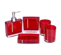 Culnflun Juego de accesorios de baño acrílicos rojos, de alto brillo, resistentes, 5 piezas para decoración del hogar