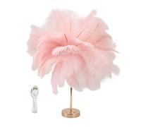 Culnflun Lámpara de mesa con interruptor táctil USB, 3 colores regulables, 55 cm de altura, 40 piezas de plumas, luz de noche decorativa moderna, para dormitorio, sala de estar, es (Rosa)