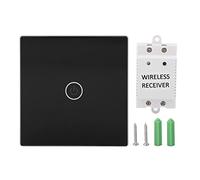 Culnflun Panel de interruptor de hogar inteligente de 1 vía, interruptor de luz táctil remoto inalámbrico con receptor, indicador LED de superficie de vidrio templado (Negra)