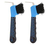 Culnflun Paquete de 2 cepillos para pezuñas de caballo, 6.69 pulgadas 2 en 1, gancho de acero de doble función y cepillo suave, para limpiar cascos de caballos y equipos estables,