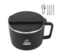 Culnflun Tazón de fideos, tazón ramen 304 acero inoxidable 5.5x5.9x4.3in tazón portátil de cocina portátil con spork de tapa y palillos 1200ml para la oficina en casa Dormo de (Black)