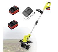 Cultivador EléCtrico De JardíN, Ancho De Trabajo De 25Cm, Profundidad De Labranza De 22Cm, 270 Rpm, Motocultor InaláMbrico, Motocultor Manual Para JardineríA Y CéSped.,2batteries