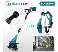 Cultivador eléctrico de jardín YOFIDRA, escarificador, rotocultivador inalámbrico, herramienta para aflojar la tierra, compatible con batería Makita de 21V. 2x3.0AhBattery Set