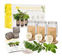 CULTIVEA® Kit Hierbas Aromáticas Interior Bio - Eneldo, Salvia y Albahaca Limón para Cultivar - Mini Huerto Interior con Botes de Vidrio - Kit Plantas Aromáticas - Idea de Regalo